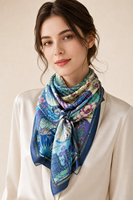Op maat gemaakte zijden sjaal met retro bloemenprint, 100% moerbeizijde, vierkante sjaal, 65 cm |   Luxe zijden satijnen shawl voor dames, groothandel mode