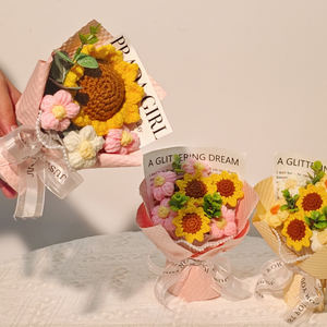 ช่อดอกไม้ไหมพรมถักมือ <span class=keywords><strong>ดอก</strong></span><span class=keywords><strong>ทานตะวัน</strong></span>และดอกกุหลาบ ของขวัญคริสต์มาสที่ดีที่สุดสำหรับเพื่อนสาว ของที่ระลึกวันเกิด ของประดับตกแต่งคริสต์มาส - Product Image 4