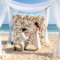 Mur floral artificiel réaliste fait main en tissu, roses roses en soie blanches, 8x8 pieds, pour décoration de mariage/événement/fête - Vente en gros