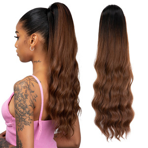 Venta al por mayor 22 pulgadas fibra sintética cuerpo océano rizado recto onda de agua extensiones de cabello sintético Cola de Caballo extensiones de cabello - Product Image 1