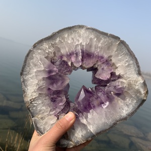 Cristallo naturale artigianato sorridente ametista Geode lastre lucidato grande ametista Geode fetta per la decorazione - Product Image 5