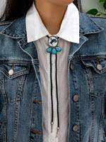 Collier Bolo Western Bohème Géométrique Rétro Sculpté Cowboy Cowgirl Turquoise avec Pendentif en Cordon de Cuir Tressé, Bijoux de Mode