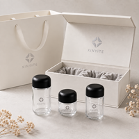 Pot en verre transparent avec logo personnalisé, 60, 90, 120 ml, couvercle sécurité enfant, flacon de stockage pour herbes, option boîte cadeau et sac en papier