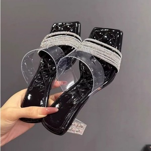 Sandalias de tacón alto con pedrería para mujer, estilo verano 2026, con correa transparente de una pieza - Product Image 2
