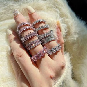 Dylam 925 Full Pink <b>Cz</b> Band Wedding <b>Rings</b> Engagement Sterling Silver 5aaaaa Baguette <b>Cz</b> Diamond Shine for Women - Product Image 6