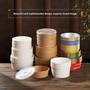 Emballage alimentaire jetable écologique 100% biodégradable en kraft, emballage à emporter, bol en carton pour nouilles, riz, papier, ramen - Product Image 4