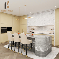 Cuisine modulaire en kit importée, structure en MDF, plan de travail en stratifié, design moderne écologique, utilisation en appartement, évier en marbre
