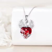 Collier pendentif Phénix en argent sterling 925 avec cœur en cristal rouge pour femmes, vente en gros
