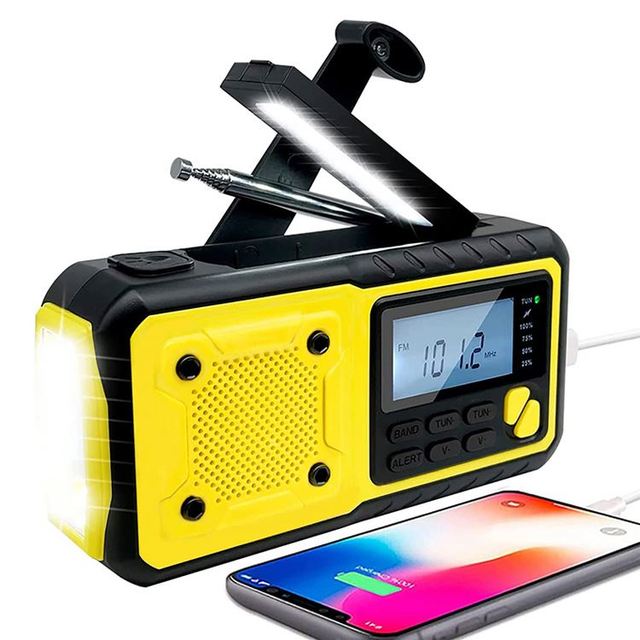 Emergency Camping Hand Crank Solar Weather FM/AM Radio with Flashlight >5000mAh Power Bank USB/TF Player