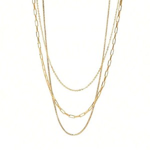 Collier à maillons triple couche plaqué or, étanche et anti-ternissement, en acier inoxydable, style mode - Product Image 3