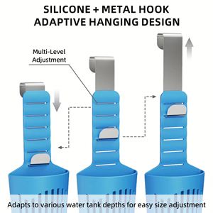 Support de tablette de nettoyage pour réservoir de toilettes en silicone et métal avec réglage multi-niveaux et conception adaptative à suspendre - Product Image 4