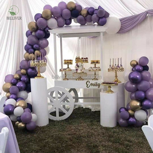 Decoración para fiesta de boda, barra de postres, carrito de dulces con flores, soporte de exhibición de globos, carrito de algodón de PVC blanco con rueda - Product Image 2