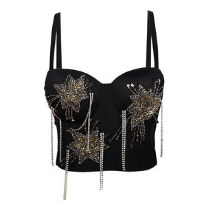 Débardeurs courts en dentelle respirante sexy pour femmes avec détail de glands perlés Anti-rétrécissement - Service OEM personnalisé - Product Image 1