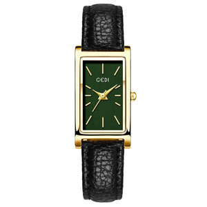 Montre à quartz pour femme avec cadran rectangulaire vintage et bracelet en cuir texturé, montre-bracelet élégante et minimaliste - Product Image 4