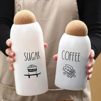 Pot en verre avec bouchon en liège, bocal personnalisé pour épices, récipient alimentaire, ensemble de pots de rangement en verre blanc pour cuisine