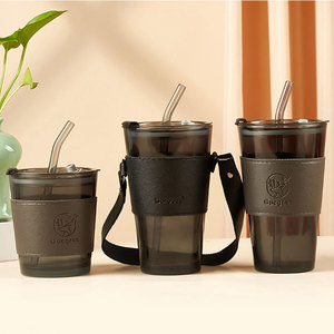 แก้วกาแฟ 450 มล. พร้อมปลอกหนังและหลอดดูด แก้วทนความร้อน 350 มล. พร้อมหูจับหนัง ผลิตในจีน - Product Image 3