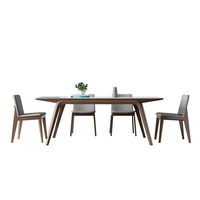 Table à manger en bois massif et dalle de roche, design moderne et minimaliste, avec pieds en bois de frêne blanc importé, forme rectangulaire