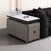 Table d'appoint intelligente en bois massif avec station de charge USB et lumière LED, table d'appoint moderne avec tiroirs de rangement pour salon, canapé, villa