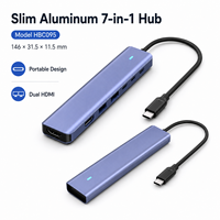 7-in-1 Dual HDMI 4K 60Hz USB-C Hub 100W PD Type-C Dockingstation Aluminium Multipoort Splitter Adapter voor MacBook Laptop