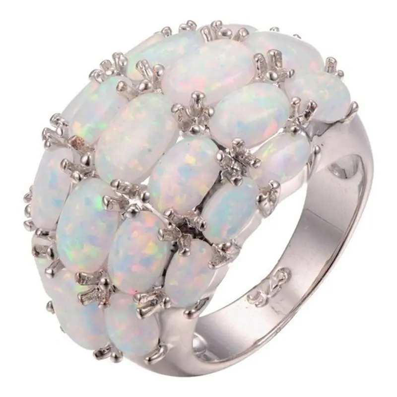 Europese En Amerikaanse Populaire Banket Vrouwen Hand Sieraden Explosieve Stijl Ingelegd Vier-Rij Oval Opal Ring