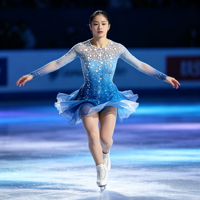 Robe de patinage artistique bleu dégradé et blanc, manches longues, dos croisé, strass, costume de compétition pour filles et femmes