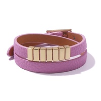 Bracelet long en cuir pour femme avec boucle à double rangée