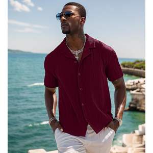 Chemise boutonnée d'été personnalisée pour homme, manches courtes, texture décontractée, idéale pour la plage et les vacances, 100 % coton respirant en popeline - Product Image 5