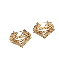 Pendientes de Bambú Personalizados con Nombre, Forma de Corazón, Elegantes, de Acero Inoxidable, Grandes, Modernos, para Mujer