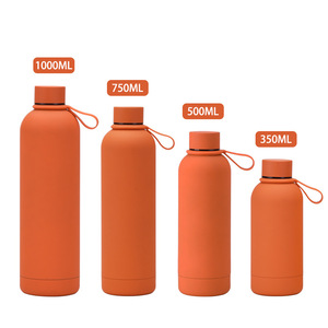 Botellas térmicas de doble pared de 350ml, 500ml, 750ml, 1l, termo aislado al vacío de acero inoxidable recubierto de goma con cuerda de silicona - Product Image 2