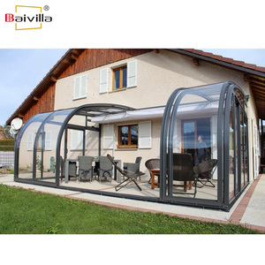 Diseño Innovador <span class=keywords><strong>de</strong></span> Terraza Acristalada con Techo Curvo Deslizante y <span class=keywords><strong>Plegable</strong></span> <span class=keywords><strong>de</strong></span> Aluminio, Invernadero con Techo <span class=keywords><strong>de</strong></span> Arco, Terraza Acristalada Retráctil, Cubierta Retráctil para Piscina - Product Image 2