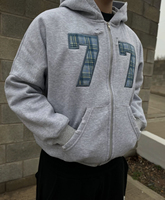 Sweat à capuche zippé pour homme avec logo personnalisé, effet vieilli, patchs à carreaux appliqués, coupe oversize, style streetwear robuste