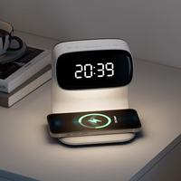 Lampe de chevet moderne avec chargeur sans fil 15W, horloge numérique, réveil LED, alimentation USB, contrôle tactile blanc, écologique