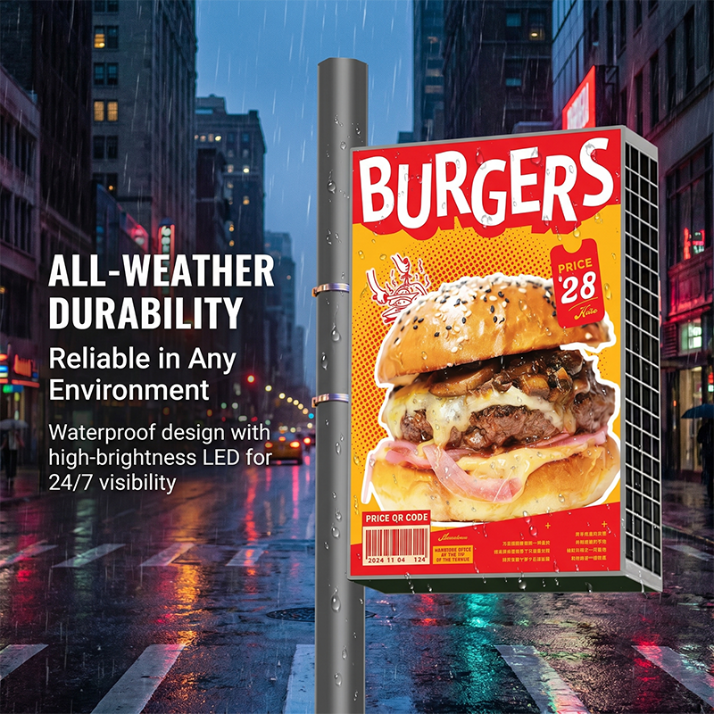 Eco-friendly Hoop Pole Solar LED Advertising Light Box, Double-sided Sign Outdoor Solar Light Box