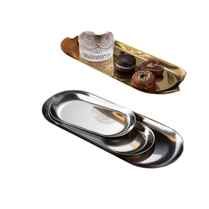 業務用 韓国風オーバル型ステンレスフードウェディングトレイ皿 304調理器具 SUS201ゴールドトレイディナープレート 家庭用 - Product Image 3