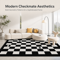 Tapis moderne en polyester 10 mm, fabriqué à la machine, antidérapant, doux et moelleux, motif damier nordique, aspect cachemire vintage, pour chambre et salon