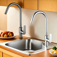 Robinet de cuisine et de salle de bain moderne pour hôtel, mélangeur rotatif chaud/froid, finition chromée, montage sur plan, facile à installer - Grande Vente