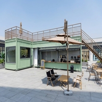 Kiosque de café à double conteneur, food truck, restaurant préfabriqué en forme de L avec terrasse