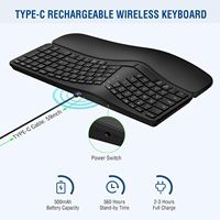Clavier sans fil ergonomique rechargeable BT 2.4G USB avec pavé tactile, repose-poignet et tampon séparé pour plusieurs appareils – Nouveauté