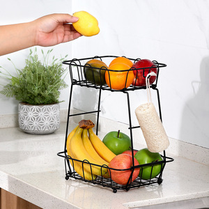 Étagère à fruits et légumes à double couche avec crochets, rangement de cuisine empilable carré pour fruits, légumes et collations - Product Image 1