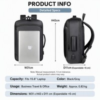 Mochila antirrobo para ordenador portátil de 15,6 pulgadas, puerto de carga USB, impermeable, delgada, para viajes de negocios, mochila de un día con múltiples compartimentos, bolsa para ordenador para hombre
