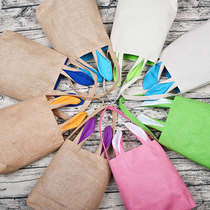 Custom 2022 Easter Jute Bag with Burlap Bunny Ear Easter Bag with Handle for easter gift