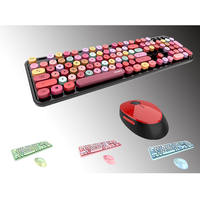 Set Keyboard dan Mouse Mini nirkabel Retro 2.4G, Set Keyboard dan Mouse kantor Game bentuk bundar 104G