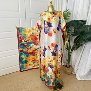Vestidos Kaftan + Pañuelo para Mujer, Talla Grande, Traje de Baño, Caftán Maxi, Vestidos de Playa, Estampado de <span class=keywords><strong>Tulipanes</strong></span> en <span class=keywords><strong>Acuarela</strong></span> - Product Image 1