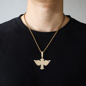 Fine Hip Hop Jóias Pass Diamond <span class=keywords><strong>Tester</strong></span> 925 Sterling Silver VVS Moissanite Diamond Wing Design Cruz Pingente para Homens - Product Image 5