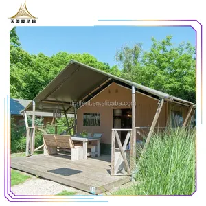 Outdoor canvas safari lodge tents with one bedroom and one bathroom for 2 people from China tent manufacturer