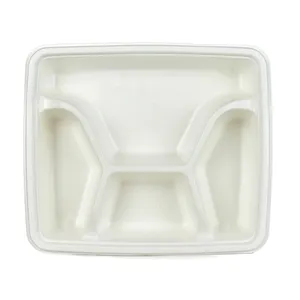 Eco-Friendly Microwavable Biodegradable Disposable Plate Tray With Convenient Lid Accessory Bagasse Food Paper Tray