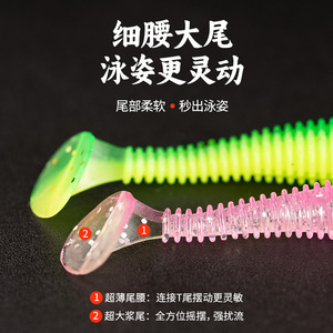 Ikeba Pond Blade Soft Bait 35mm T-tail Spiral Lure Bass Fishing Artificial Worm Bottom Bait With Double Grooves - Product Image 5