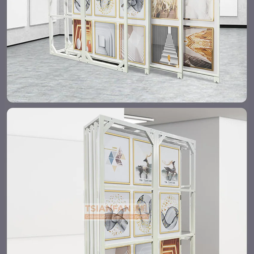 Factory Direct modern painting pull-out quartz stones ceramic stand rock photo showroom art painting display rack