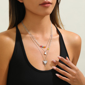 Simple and Fashionable Heart Pendant Necklace <strong>Cloud</strong> Scallop Colored Zircon Collarbone Chain Set - Product Image 1