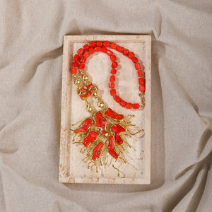 Collar de Cuentas de <span class=keywords><strong>Coral</strong></span> Rojo de Alta Calidad con Colgante Irregular, Chapado en Oro de 18K, Estilo Bohemia, Joyería para Fiesta, Regalo - Product Image 6